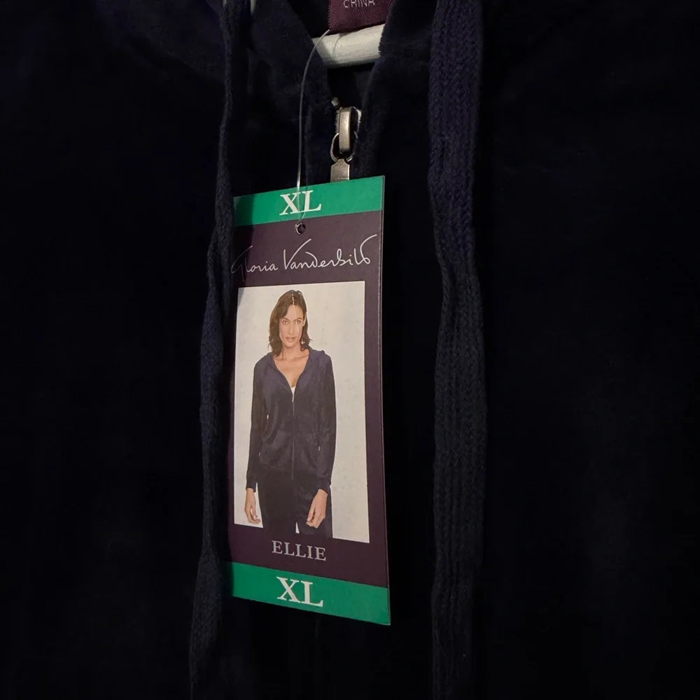 Gloria Vanderbilt | Deep Blue Velour Hoodie - Picture 6 of 7